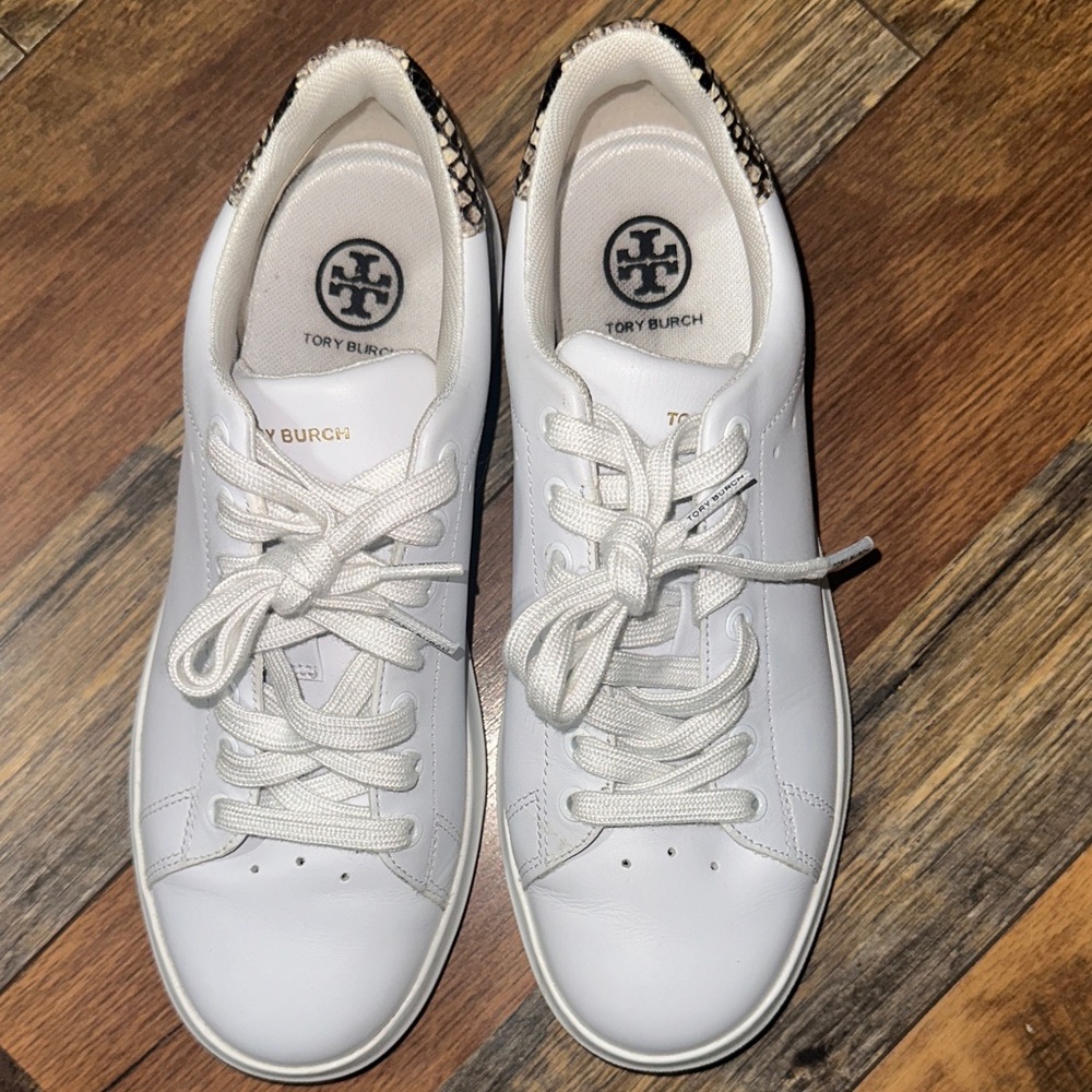 Tory Burch White Leather Lace-Up Howell Court Sneakers
